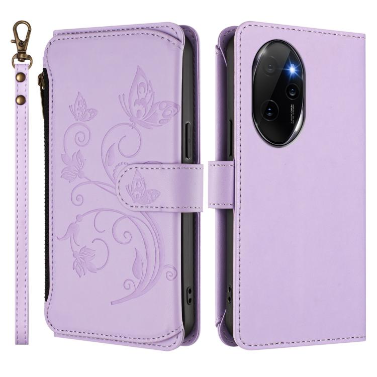 For Honor 100 Pro 5G Butterfly Love Flower Multi-card Zipper Wallet Leather Phone Case