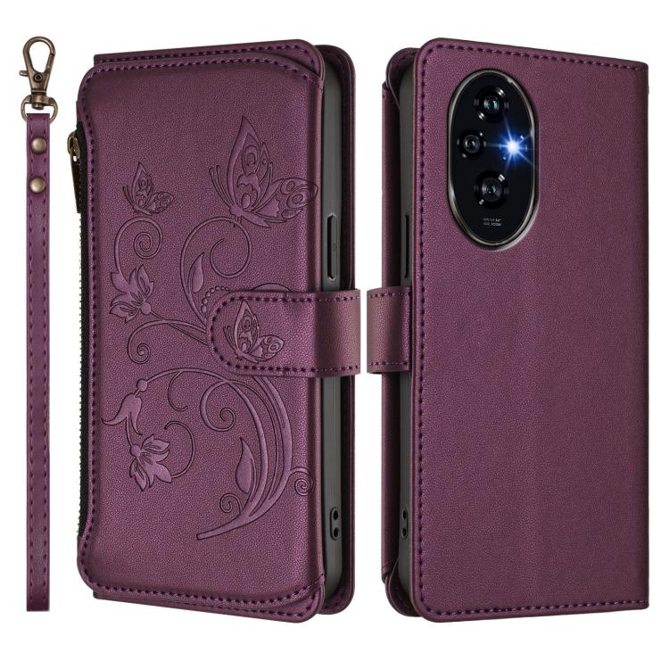 For Honor 200 5G Global Butterfly Love Flower Multi-card Zipper Wallet Leather Phone Case