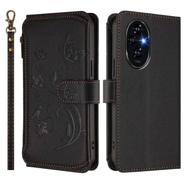 For Honor 200 5G Global Butterfly Love Flower Multi-card Zipper Wallet Leather Phone Case