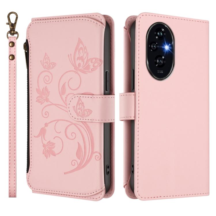 For Honor 200 5G Global Butterfly Love Flower Multi-card Zipper Wallet Leather Phone Case