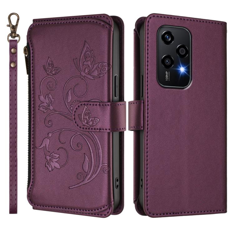 For Honor 200 Lite 5G Global Butterfly Love Flower Multi-card Zipper Wallet Leather Phone Case