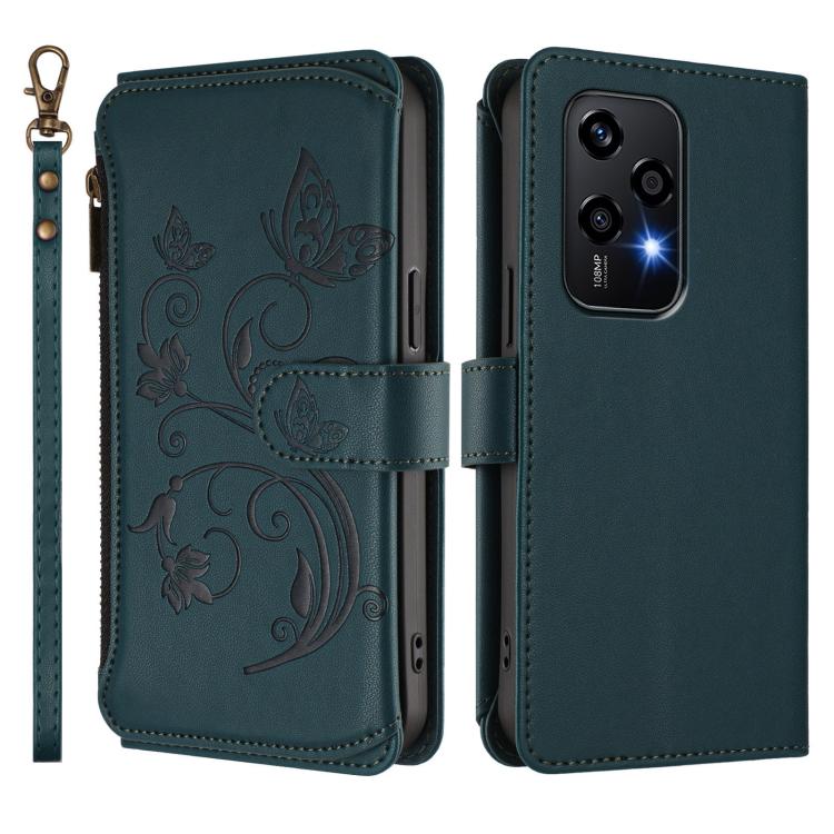 For Honor 200 Lite 5G Global Butterfly Love Flower Multi-card Zipper Wallet Leather Phone Case