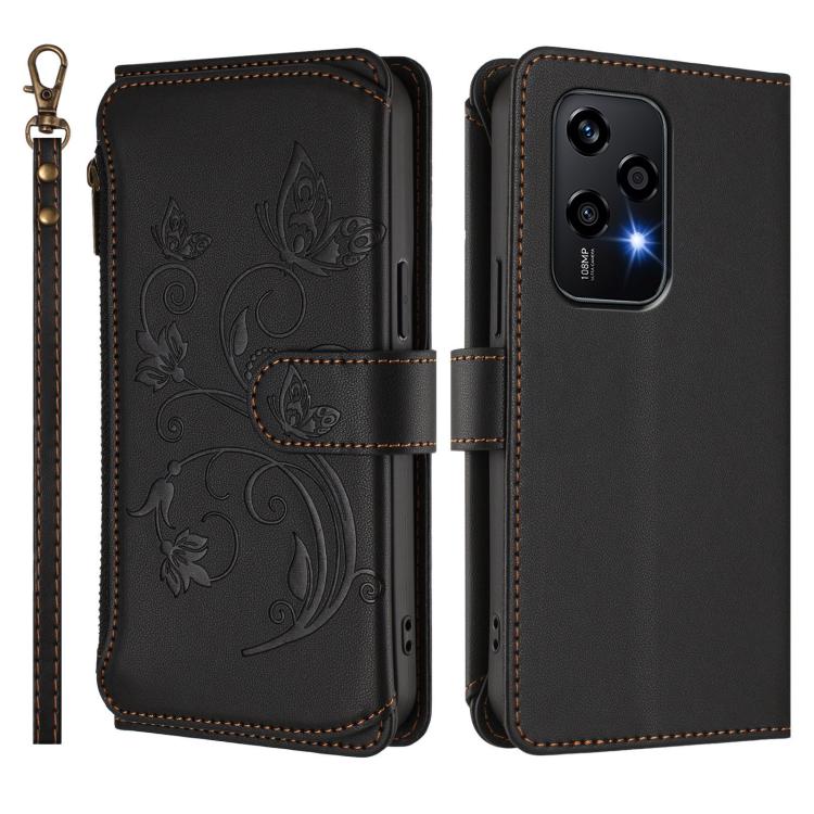 For Honor 200 Lite 5G Global Butterfly Love Flower Multi-card Zipper Wallet Leather Phone Case