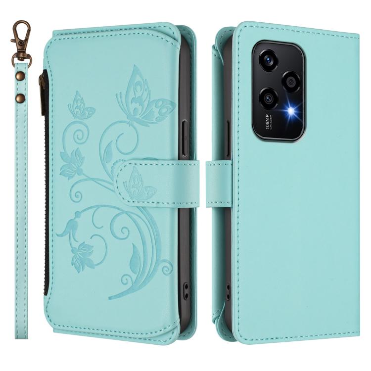 For Honor 200 Lite 5G Global Butterfly Love Flower Multi-card Zipper Wallet Leather Phone Case