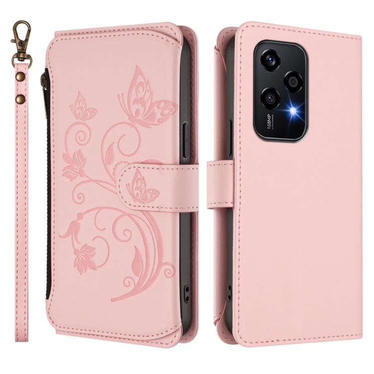 For Honor 200 Lite 5G Global Butterfly Love Flower Multi-card Zipper Wallet Leather Phone Case