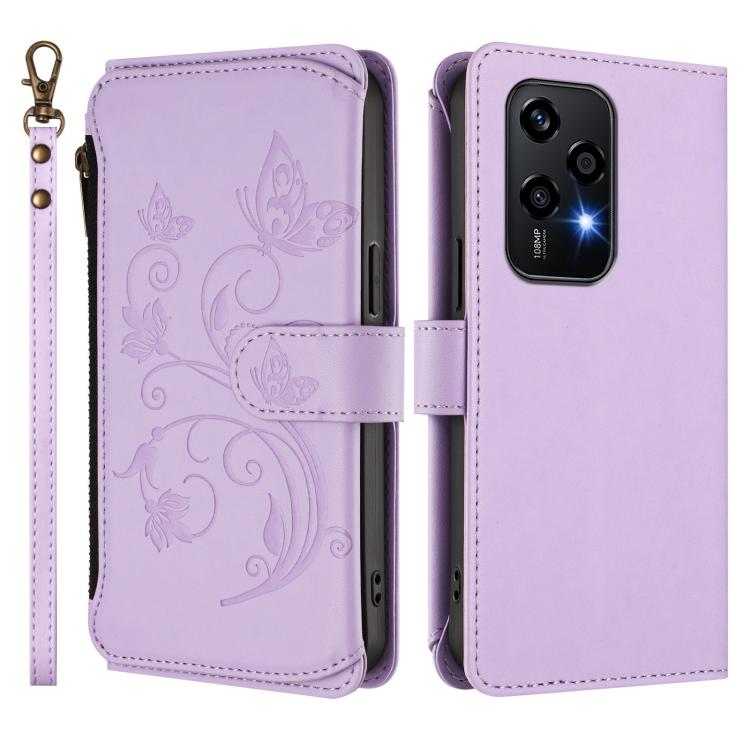 For Honor 200 Lite 5G Global Butterfly Love Flower Multi-card Zipper Wallet Leather Phone Case