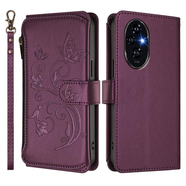 For Honor 200 Pro 5G Global Butterfly Love Flower Multi-card Zipper Wallet Leather Phone Case