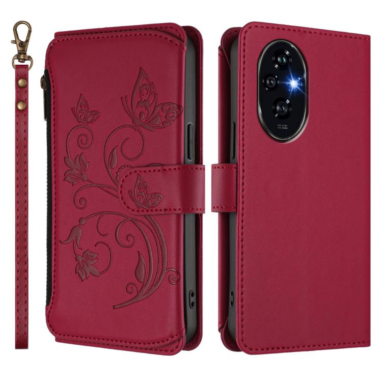 For Honor 200 Pro 5G Global Butterfly Love Flower Multi-card Zipper Wallet Leather Phone Case