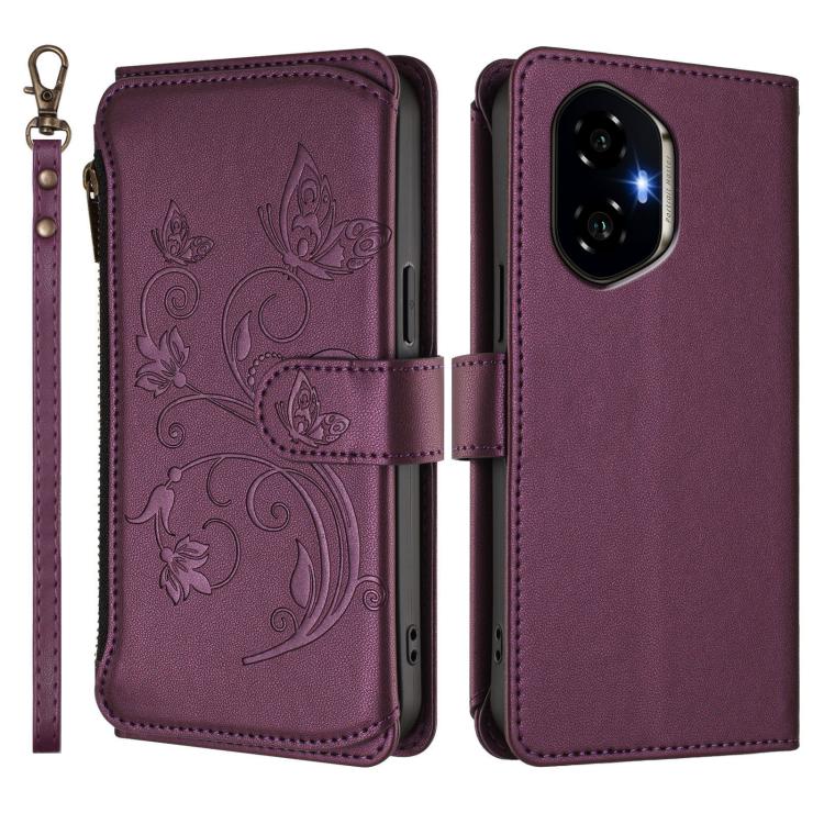 For Honor 300 Butterfly Love Flower Multi-card Zipper Wallet Leather Phone Case