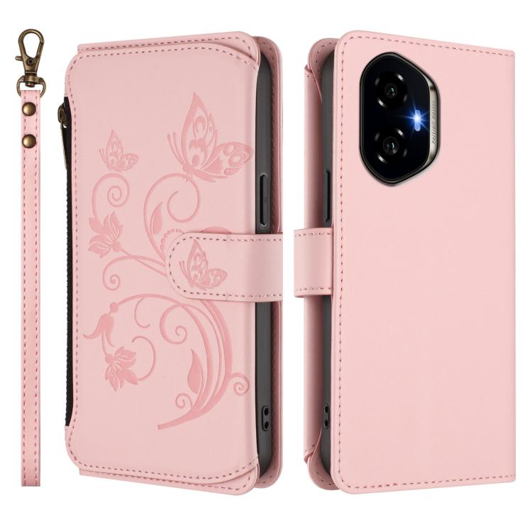 For Honor 300 Butterfly Love Flower Multi-card Zipper Wallet Leather Phone Case