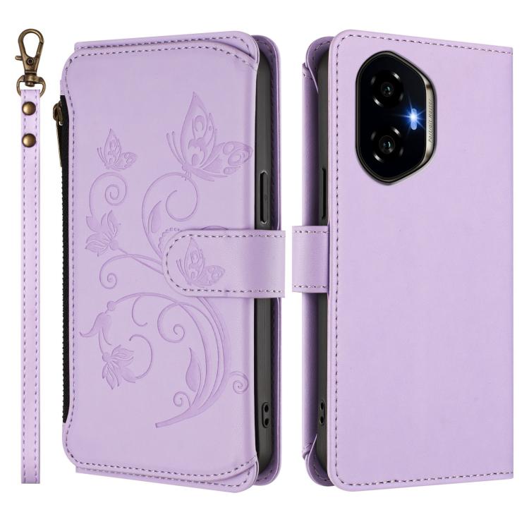 For Honor 300 Butterfly Love Flower Multi-card Zipper Wallet Leather Phone Case