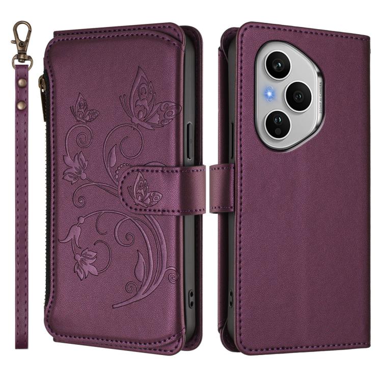 For Honor 400 Pro Global 160.8mm Butterfly Love Flower Multi-card Zipper Wallet Leather Phone Case