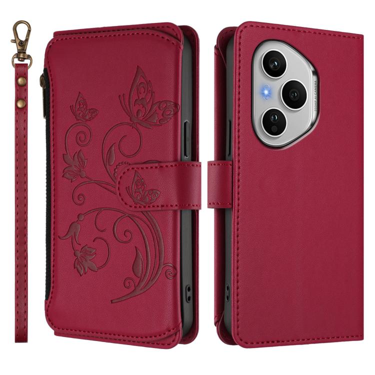 For Honor 400 Pro Global 160.8mm Butterfly Love Flower Multi-card Zipper Wallet Leather Phone Case