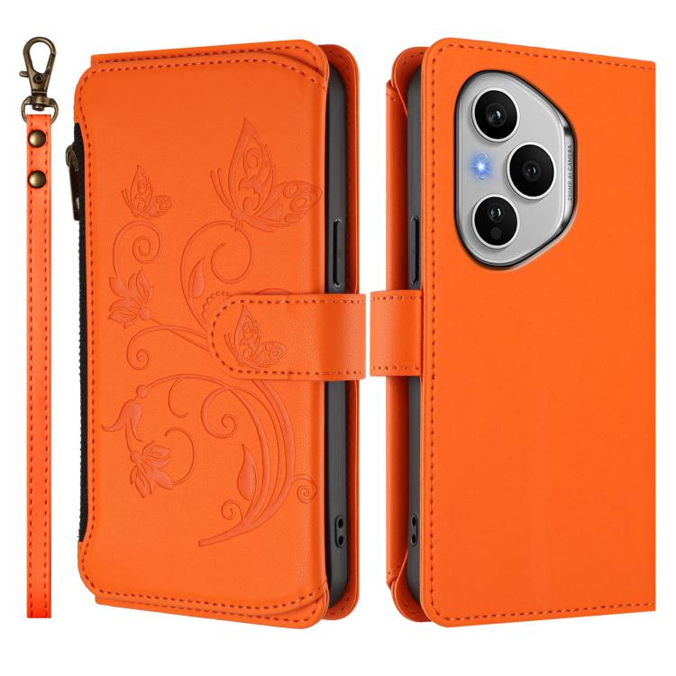 For Honor 400 Pro Global 160.8mm Butterfly Love Flower Multi-card Zipper Wallet Leather Phone Case