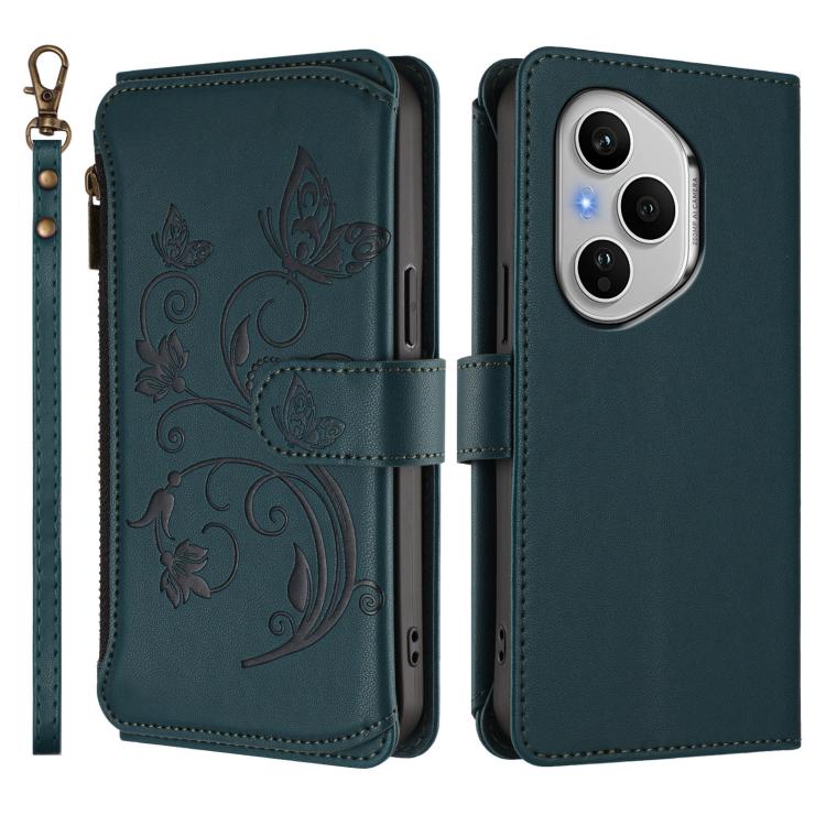 For Honor 400 Pro Global 160.8mm Butterfly Love Flower Multi-card Zipper Wallet Leather Phone Case