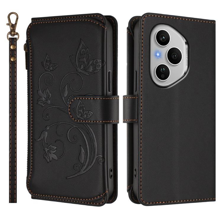 For Honor 400 Pro Global 160.8mm Butterfly Love Flower Multi-card Zipper Wallet Leather Phone Case