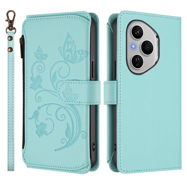 For Honor 400 Pro Global 160.8mm Butterfly Love Flower Multi-card Zipper Wallet Leather Phone Case