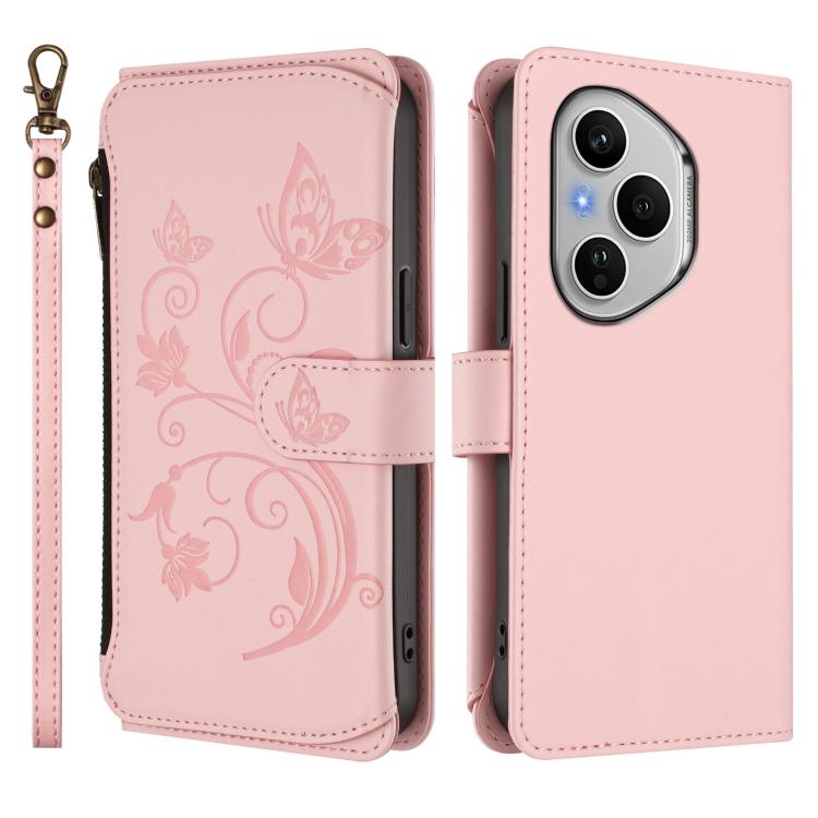 For Honor 400 Pro Global 160.8mm Butterfly Love Flower Multi-card Zipper Wallet Leather Phone Case