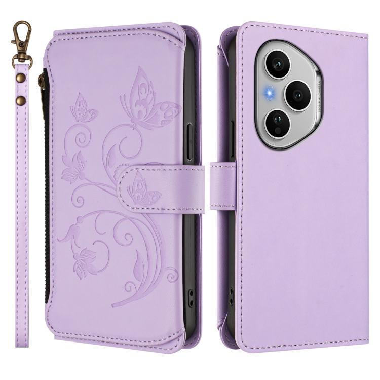 For Honor 400 Pro Global 160.8mm Butterfly Love Flower Multi-card Zipper Wallet Leather Phone Case