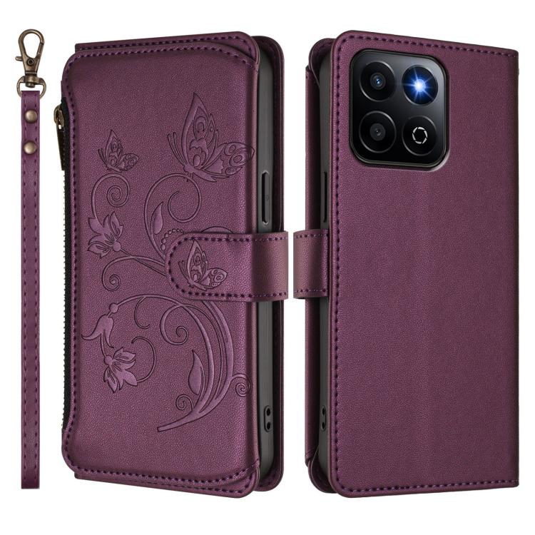 For Honor 400 Smart Butterfly Love Flower Multi-card Zipper Wallet Leather Phone Case