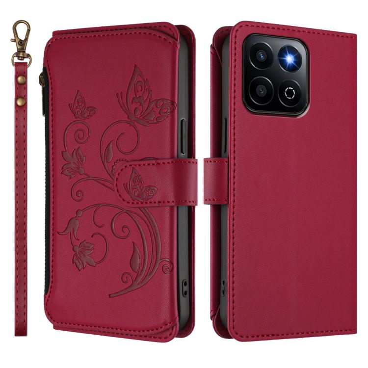 For Honor 400 Smart Butterfly Love Flower Multi-card Zipper Wallet Leather Phone Case