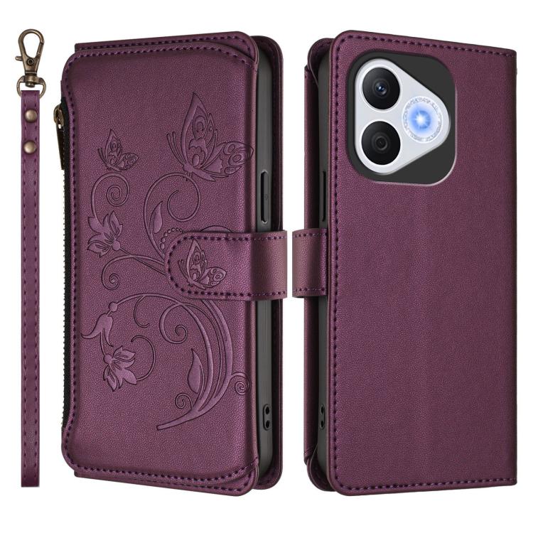 For Honor 400 Lite Global Butterfly Love Flower Multi-card Zipper Wallet Leather Phone Case
