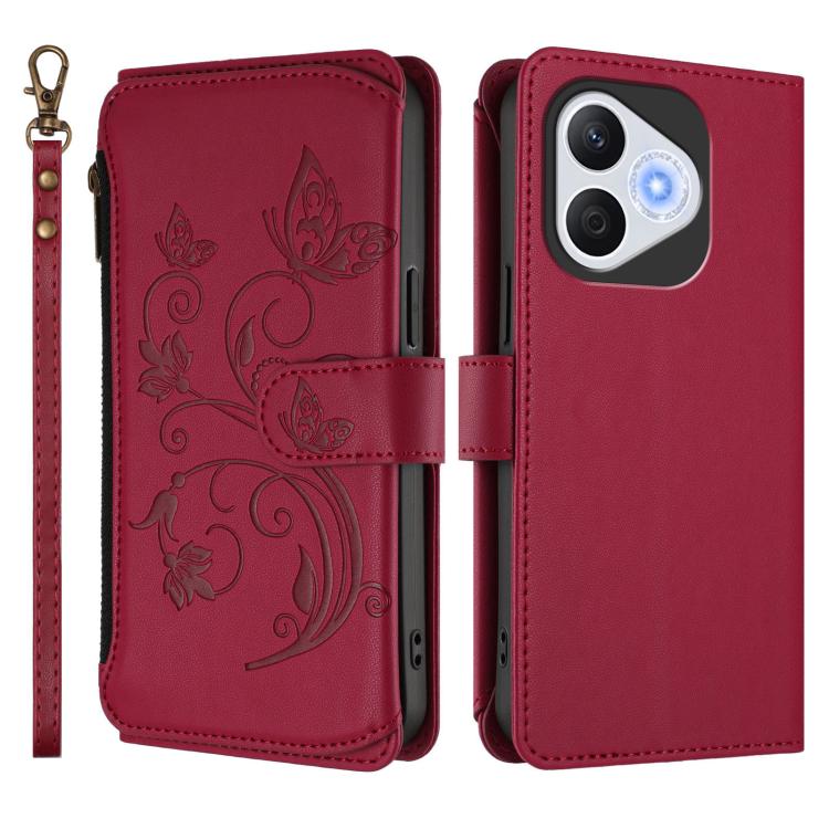 For Honor 400 Lite Global Butterfly Love Flower Multi-card Zipper Wallet Leather Phone Case