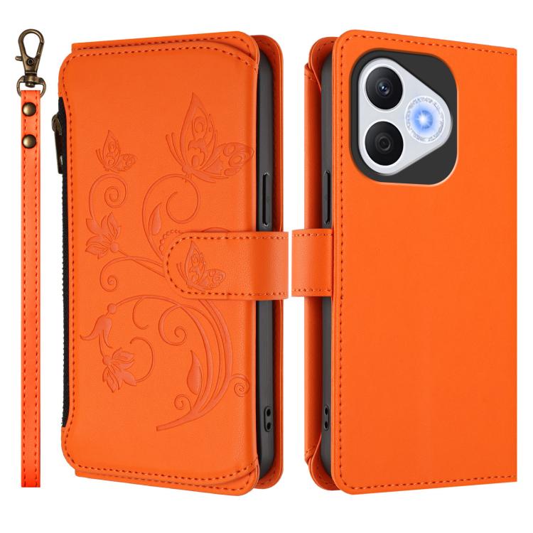 For Honor 400 Lite Global Butterfly Love Flower Multi-card Zipper Wallet Leather Phone Case