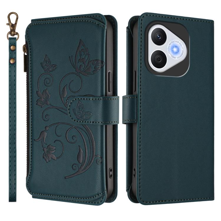 For Honor 400 Lite Global Butterfly Love Flower Multi-card Zipper Wallet Leather Phone Case
