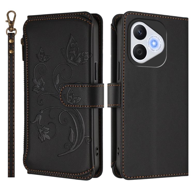 For Honor 400 Lite Global Butterfly Love Flower Multi-card Zipper Wallet Leather Phone Case