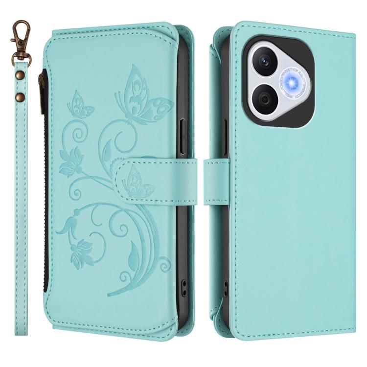 For Honor 400 Lite Global Butterfly Love Flower Multi-card Zipper Wallet Leather Phone Case