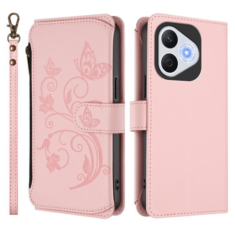 For Honor 400 Lite Global Butterfly Love Flower Multi-card Zipper Wallet Leather Phone Case