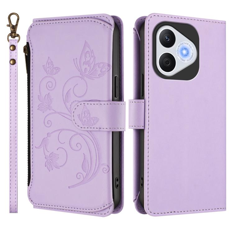 For Honor 400 Lite Global Butterfly Love Flower Multi-card Zipper Wallet Leather Phone Case