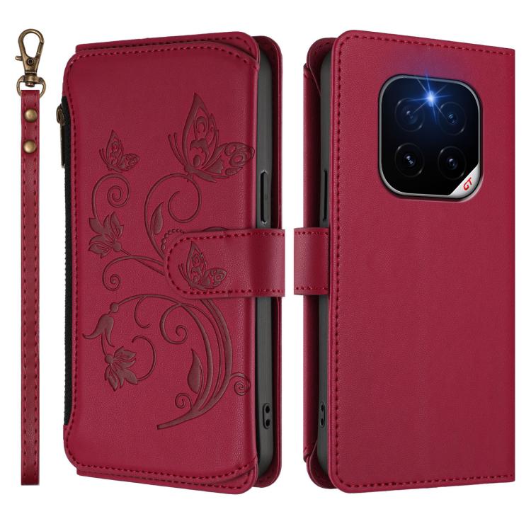 For Honor GT Pro 5G Butterfly Love Flower Multi-card Zipper Wallet Leather Phone Case