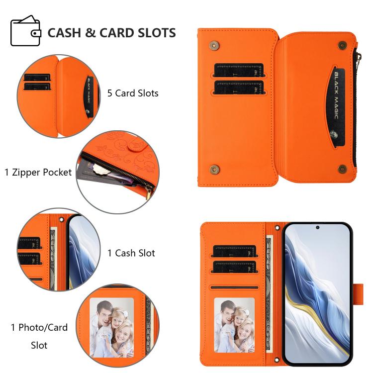 For Honor Magic5 Pro Butterfly Love Flower Multi-card Zipper Wallet Leather Phone Case