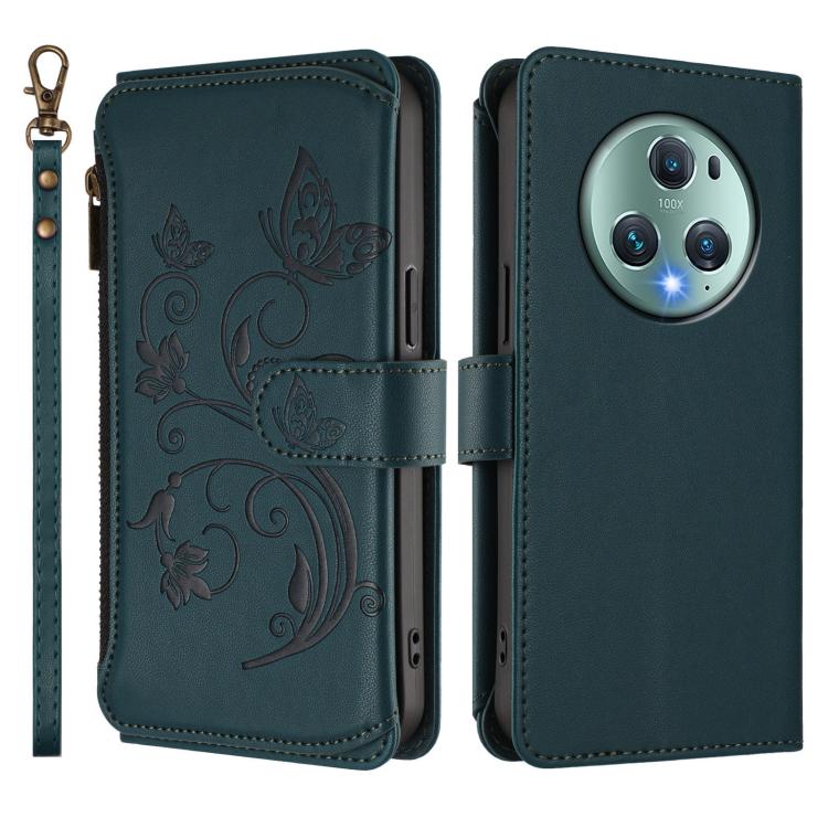 For Honor Magic5 Pro Butterfly Love Flower Multi-card Zipper Wallet Leather Phone Case