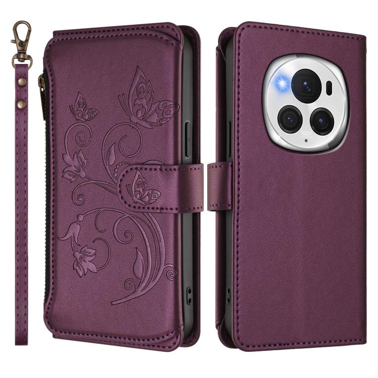 For Honor Magic6 Pro 5G Butterfly Love Flower Multi-card Zipper Wallet Leather Phone Case