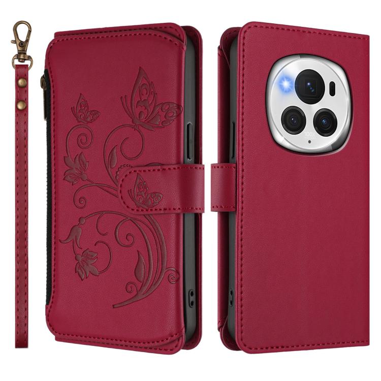 For Honor Magic6 Pro 5G Butterfly Love Flower Multi-card Zipper Wallet Leather Phone Case