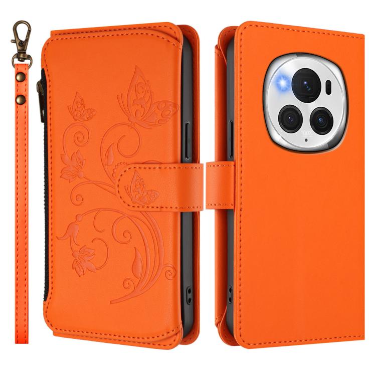 For Honor Magic6 Pro 5G Butterfly Love Flower Multi-card Zipper Wallet Leather Phone Case