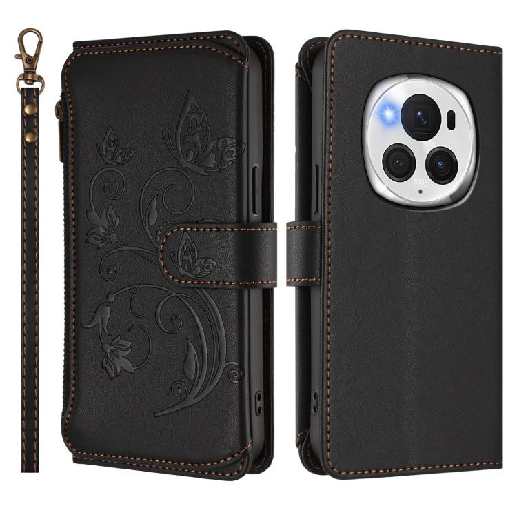 For Honor Magic6 Pro 5G Butterfly Love Flower Multi-card Zipper Wallet Leather Phone Case