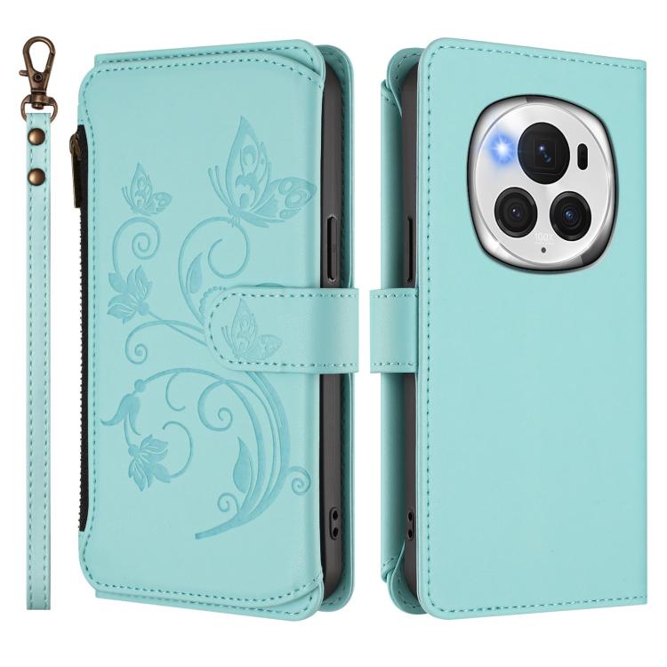 For Honor Magic6 Pro 5G Butterfly Love Flower Multi-card Zipper Wallet Leather Phone Case