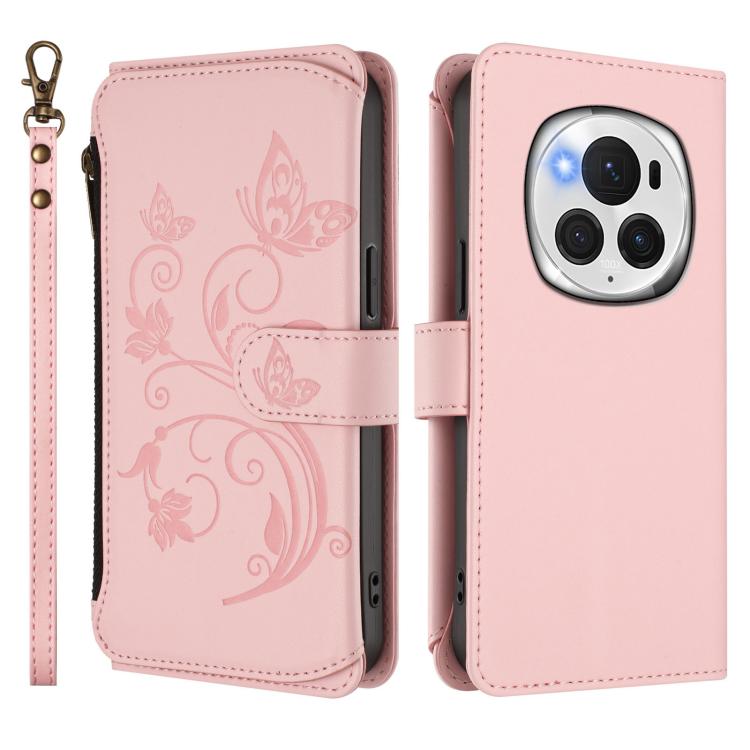 For Honor Magic6 Pro 5G Butterfly Love Flower Multi-card Zipper Wallet Leather Phone Case