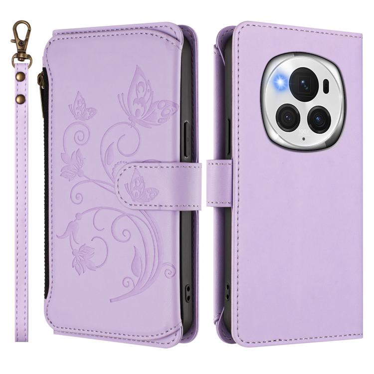 For Honor Magic6 Pro 5G Butterfly Love Flower Multi-card Zipper Wallet Leather Phone Case