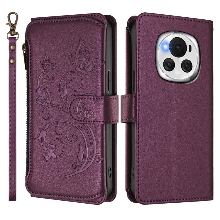 For Honor Magic6 5G Butterfly Love Flower Multi-card Zipper Wallet Leather Phone Case