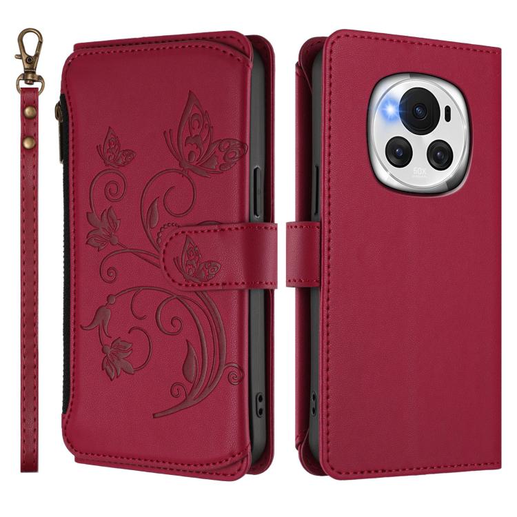 For Honor Magic6 5G Butterfly Love Flower Multi-card Zipper Wallet Leather Phone Case