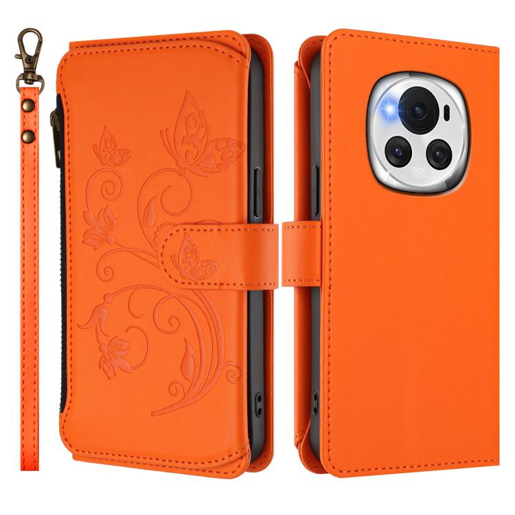 For Honor Magic6 5G Butterfly Love Flower Multi-card Zipper Wallet Leather Phone Case