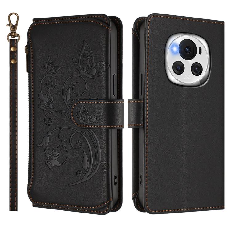 For Honor Magic6 5G Butterfly Love Flower Multi-card Zipper Wallet Leather Phone Case