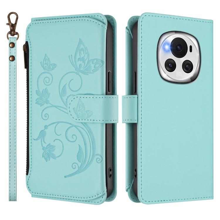 For Honor Magic6 5G Butterfly Love Flower Multi-card Zipper Wallet Leather Phone Case