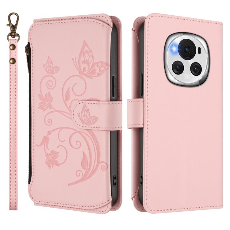 For Honor Magic6 5G Butterfly Love Flower Multi-card Zipper Wallet Leather Phone Case