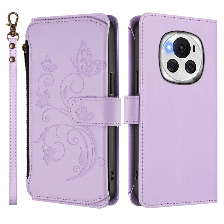 For Honor Magic6 5G Butterfly Love Flower Multi-card Zipper Wallet Leather Phone Case